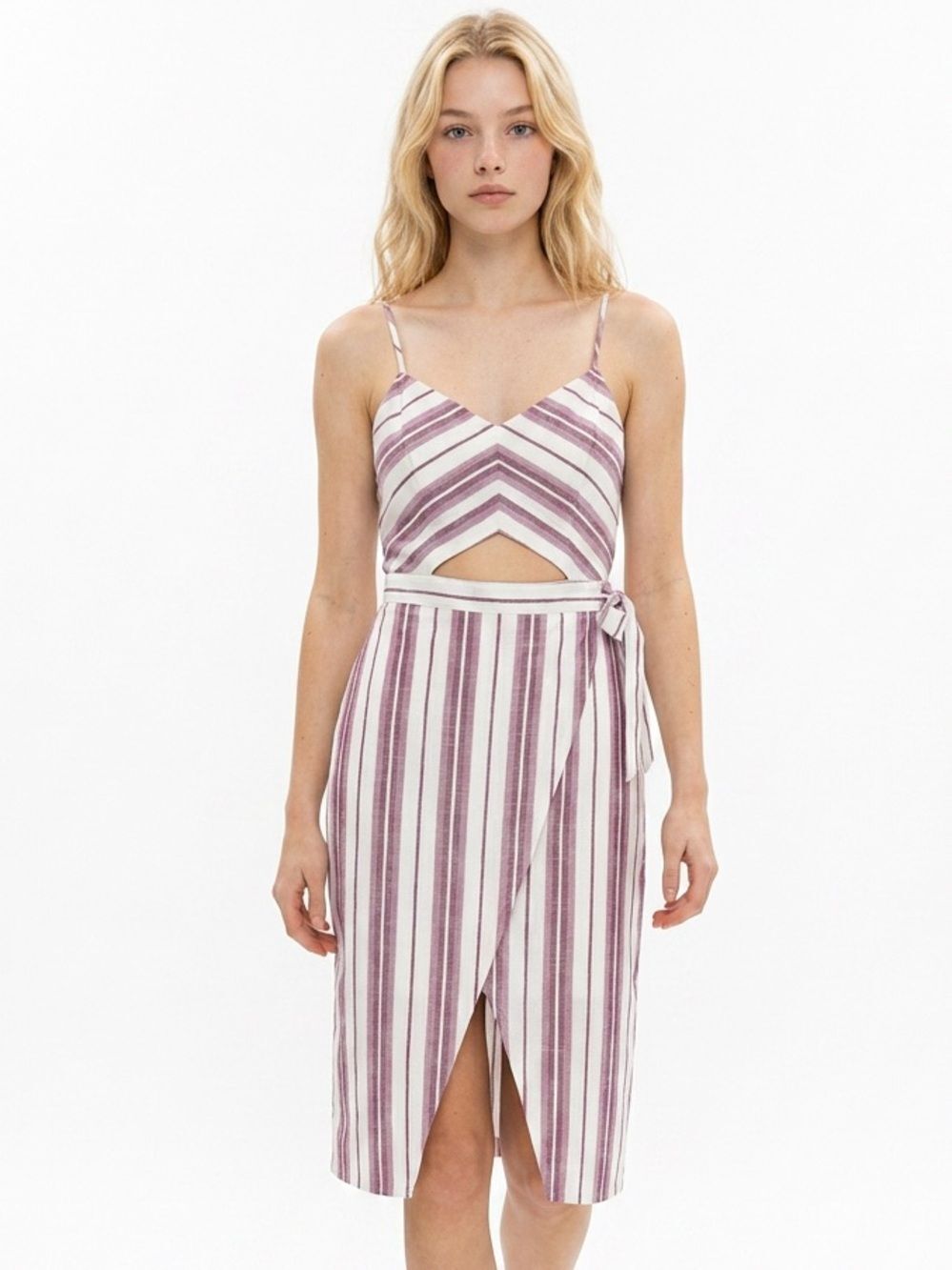 EXPRESS | Purple & White Striped Cut Out Midi Length Dress Women’s Size 18